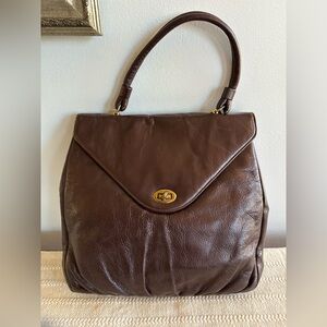 Vintage 1960’s-1970’s Brown Leather and Gold Tone Handbag